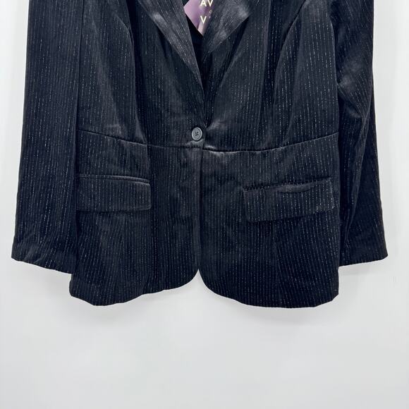 Ava & Viv Black Velvet Metallic Pinstripe Blazer Jacket Notch Career NWT 1X - Picture 3 of 9